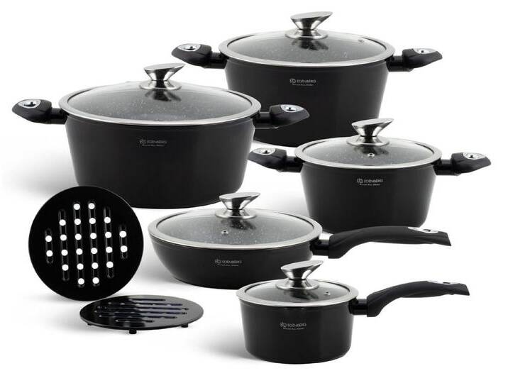 Edenberg Topf-Set Schwarze klassische Töpfe, Kasserolle Kochtopf Pfanne Keramik, Aluminium, Keramik (12-tlg. von OTTO