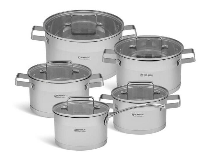 Edenberg Topf-Set Topfset Kochtopfset mit Kasserolle und Glasdeckel Edelstahl 18/10, Aluminium, Edelstahl 18/10 (10-tlg), silberfarben von OTTO