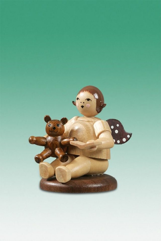 Engelfigur Holzfigur Engel mit Teddybär und Krone natur Höhe 6,5cm NEU von OTTO