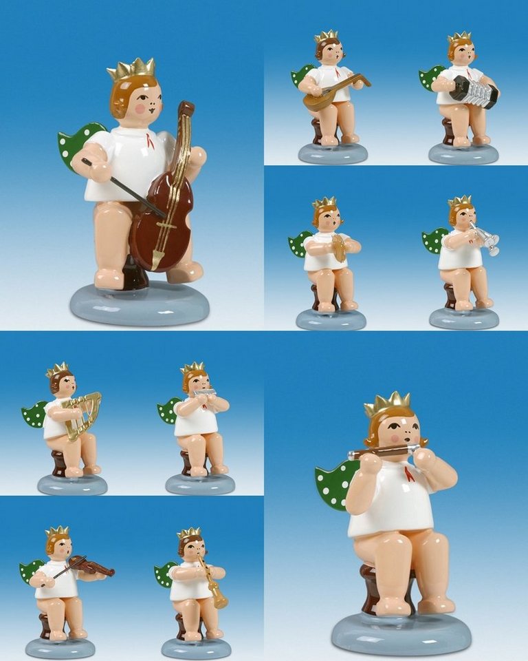 Engelfigur Holzfigur Engelmusikanten sitzend 10-teilig und Krone Höhe 6cm NEU von OTTO