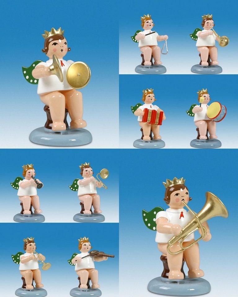 Engelfigur Holzfigur Engelmusikanten sitzend 10-teilig und Krone Höhe 6cm NEU von OTTO