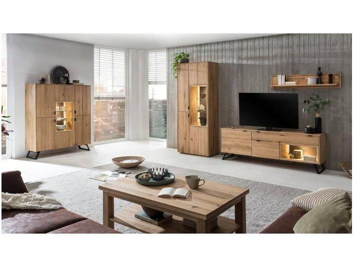 Expendio expendio Wohnzimmer-Set Porto 30, (Spar-Set, 5-St), Eiche bianco massiv mit Beleuchtung, beige, mit Beleuchtung; ohne Steinrückwand von OTTO