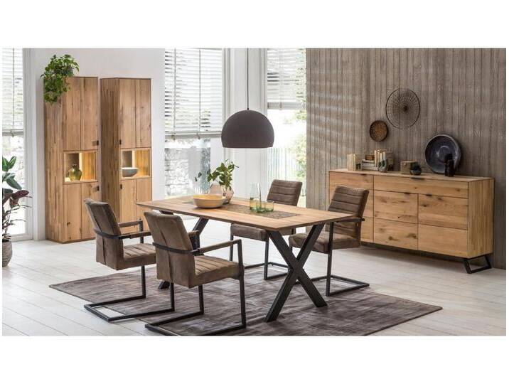 Expendio expendio Wohnzimmer-Set Porto 40, (Spar-Set, 4-St), Eiche bianco massiv mit Steinrückwand, beige, ohne Beleuchtung; mit Steinrückwand von OTTO