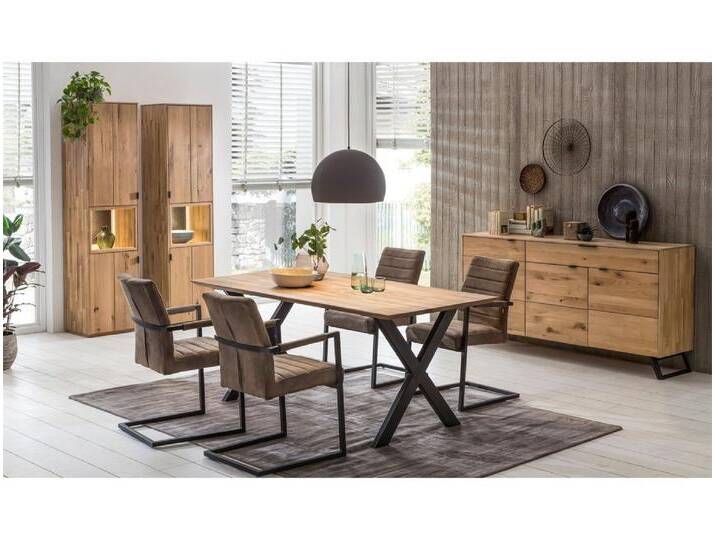 Expendio expendio Wohnzimmer-Set Porto 41, (Spar-Set, 4-St), Eiche bianco massiv mit Steinrückwand und Beleuchtung, beige von OTTO
