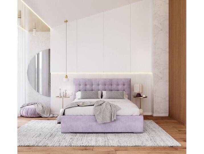 FDM Polsterbett Elegant - Stauraum & modernes Design 120x200 140x200 160x200 180x200cm (MADE IN EU - mit hochwertigem Velours Bezug, Bettrahmen, Bett, Optional mit Matratze bestellbar, Mit großem Kopfteil für Komfort - Bettkasten mit Hubrahmen), Metallrahmen mit Lattenrost, hydraulische Klappfunktion für Stauraum, lila von OTTO
