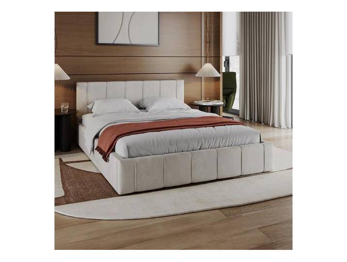 FDM Polsterbett FLORIDA Paris Bettgestell 90x200, 120x200, 140x200, 160x200, 180x200cm (verfügbar 90x200 120x200 140x200 160x200 180x200cm, Bettrahmen, Bett, mit großen gepolsterten Kopfteil, mit Bettkasten zum aufklappen), Hebbarer Metallrahmen, Bettkasten, mit/ohne Matratze, beige von OTTO
