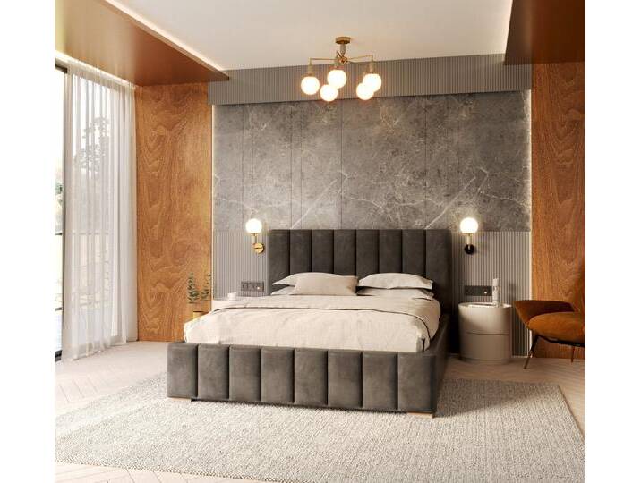 FDM Polsterbett Stauraumbett Bettgestell 90x200, 120x200, 140x200, 160x200, 180x200cm (MADE IN EU - mit hochwertigem Velours Bezug, Bettrahmen, Bett, Optional mit Matratze bestellbar, mit großen gepolsterten Kopfteil, mit Bettkasten zum aufklappen), Metallrahmen mit Lattenrost, hydraulische Klappfunktion für Stauraum von OTTO