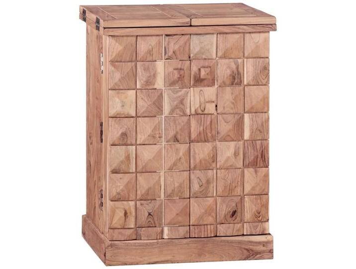 FINEBUY Barschrank SuVa3510_1 (Hausbar Akazie Massivholz 65x91x50 cm mit Türen) Weinbar Ausklappbar, Barschrank, Kleine Bar Buffet, beige goldfarben von OTTO