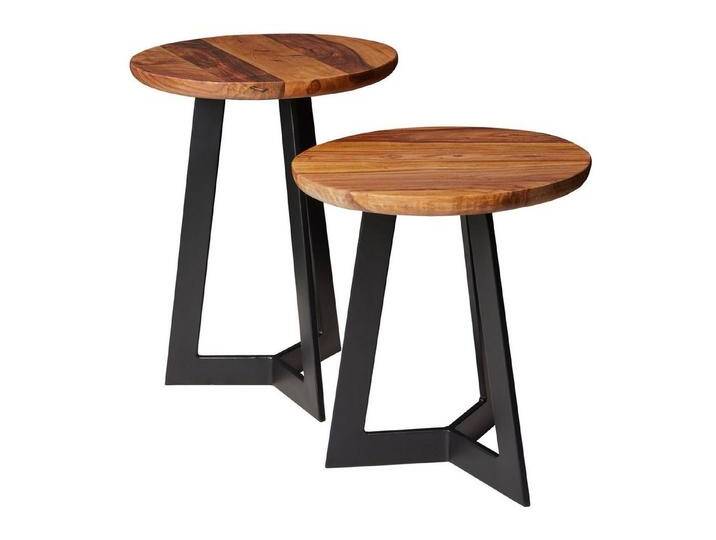 FINEBUY Beistelltisch FB52705 (Massivholz Metall, Couchtisch Rund), 2er Set Couchtisch Industrial Tabletttisch Modern, braun von OTTO