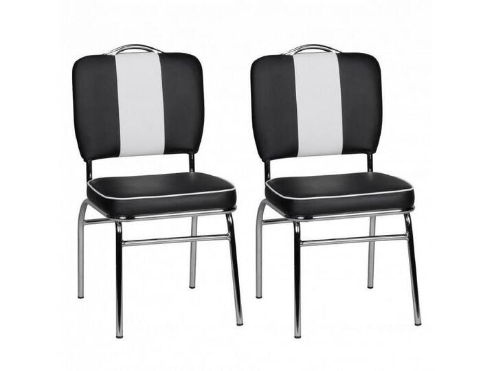 FINEBUY Esszimmerstuhl SuVa2787_2 (2er Set American Diner, Küchenstuhl Schwarz / Weiß), Esszimmerstuhl Polsterstuhl Esszimmer Kunstleder, schwarz von OTTO