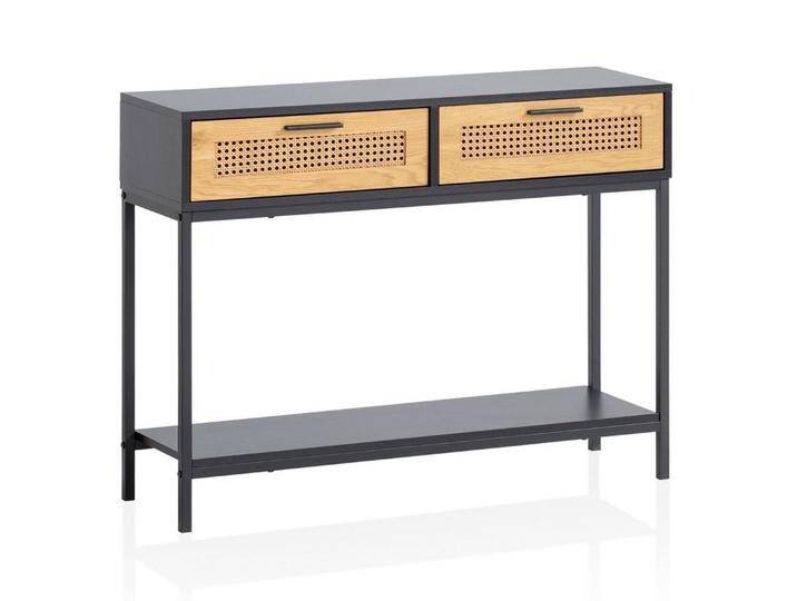 FINEBUY Konsolentisch Konsolentisch Anrichte 100 cm Ablagetisch Flurtisch Wiener Geflecht (Ablagetisch Metallbeine, Dielentisch Schubladen), Schwarz 100x30x75 von OTTO