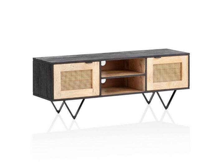 FINEBUY Lowboard Massivholz TV-Board Kommode 120cm Wiener Geflecht Rattan (Mango Massivholz / Rattan 120x44x35 cm, zwei Türen), TV-Schrank mit Stauraum von OTTO
