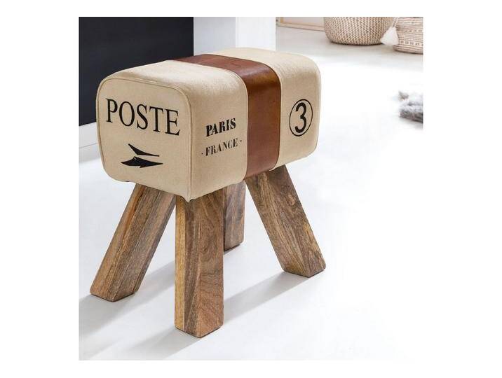 FINEBUY Sitzhocker Design Springbock Fußhocker Turnhocker Turnbock Pferd Leder (Turnbock Canvas Stoff Hocker Beige 40 x 30 x 47cm), Turnhocker Springbock, Stoffhocker Modern von OTTO