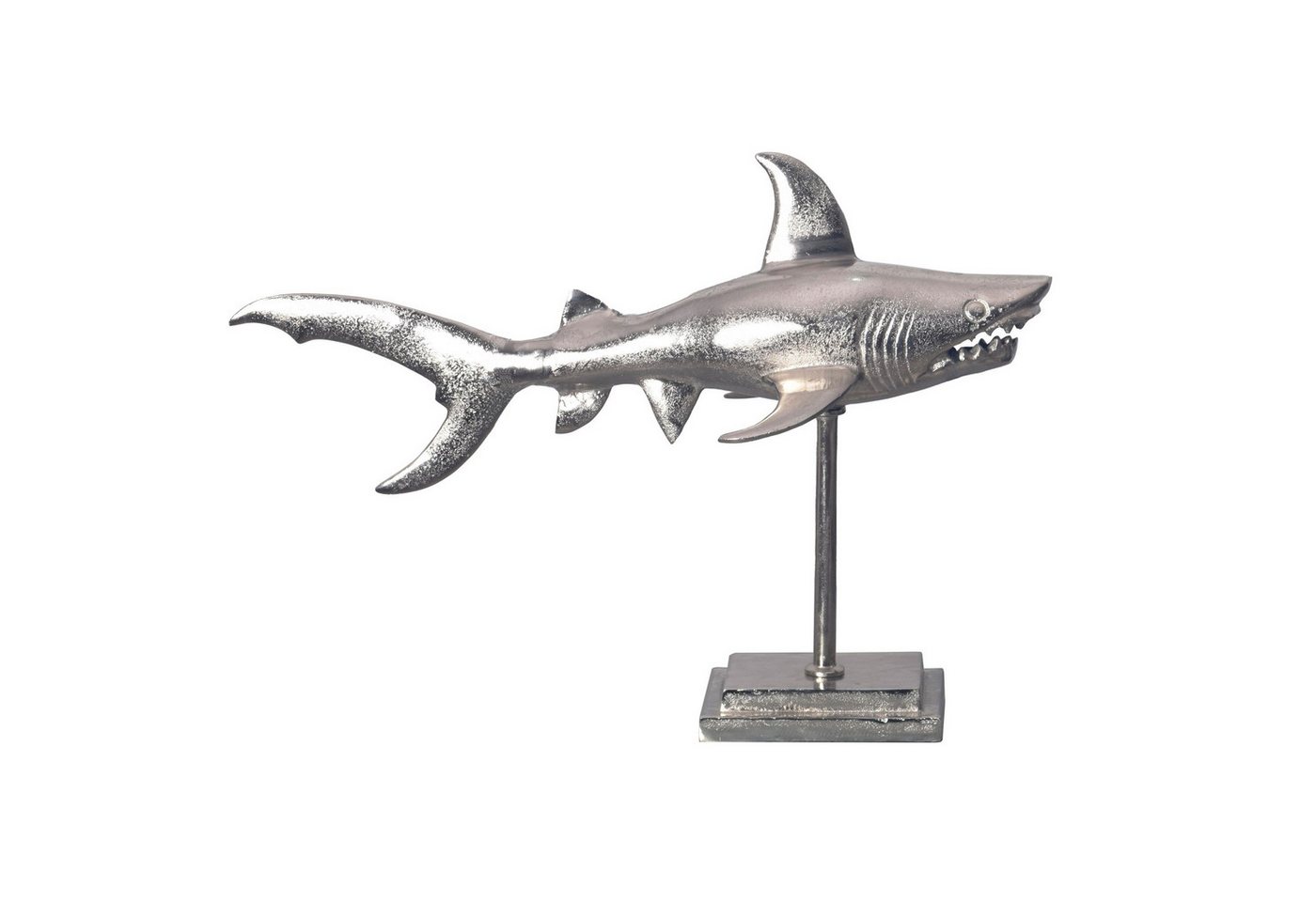 FINEBUY Tierfigur FB65081 (Silber Tischdeko 70 cm, Hai Aluminium Maritim), Design Dekoration Metall, Wohndeko Tischdekoration von FINEBUY