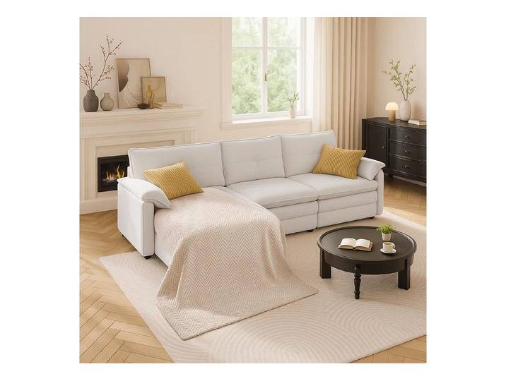 FLEXISPOT Ecksofa 4-Sitzer Sofa Sofabed mit Hocker & Stauraum, inkl. weiße Kuscheldecke, L-förmiges Ecksofa mit All-Season Sofadecke (1,5 x 1,5 m), Modulares Sofa platzsparend für Wohnzimmer Weiß von OTTO