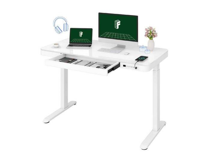 FLEXISPOT Schreibtisch Höhenverstellbarer Schreibtisch MIT Schubladen (Glas Tischplatte 120x60 cm), mit Touch Funktion & USB, Kindersicherung-System, weiß von OTTO