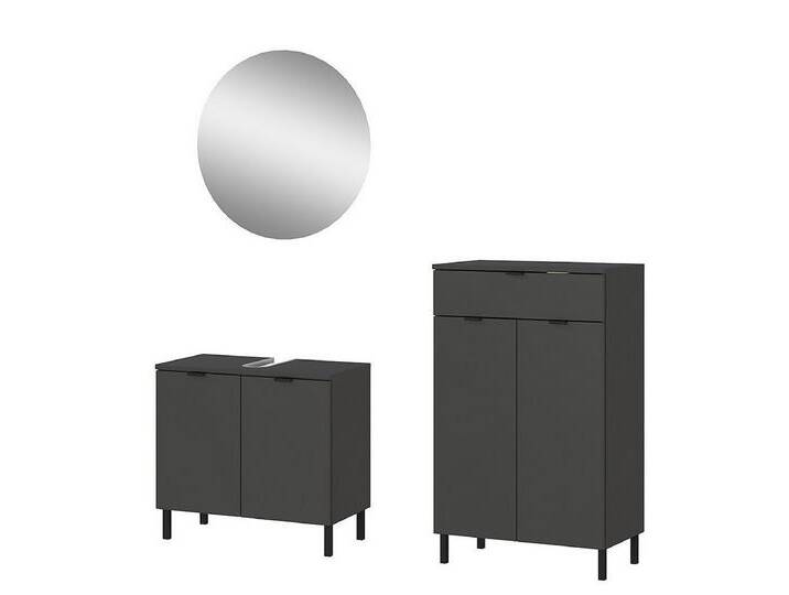 FURNARO Badmöbel-Set, 3 tlg. Badezimmerset Waschbeckenunterschrank Spiegel Kommode Graphit, grau von OTTO