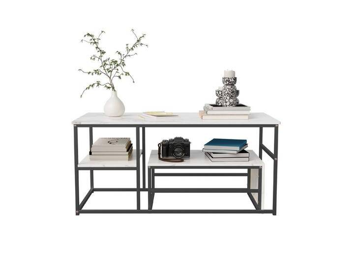 FUROKOY Couchtisch kaffeetisch wohnzimmer tisch 2er set Oval, Beistelltisch Rund (Set, 1-St., Quadratische Mutter-Kind-Sets), Modern design Couchtisch mit Schwarz beinen,Marmoroptik,Schwarz + Weiß von OTTO