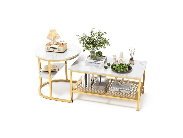 FUROKOY Couchtisch kaffeetisch wohnzimmer tisch 2er set Beistelltisch Sofatisch (Runder und quadratischer Tisch, gold), Modern design Couchtisch von OTTO