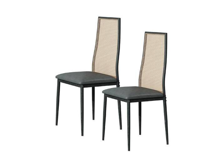 FUROKOY Esszimmerstuhl Rattanstuhl Stühle Wohnzimmerstühle mit Rattan-Rückenlehne (2 St), Polsterstuhl Retro mit Rückenlehne, schwarz, Quadratisch von OTTO
