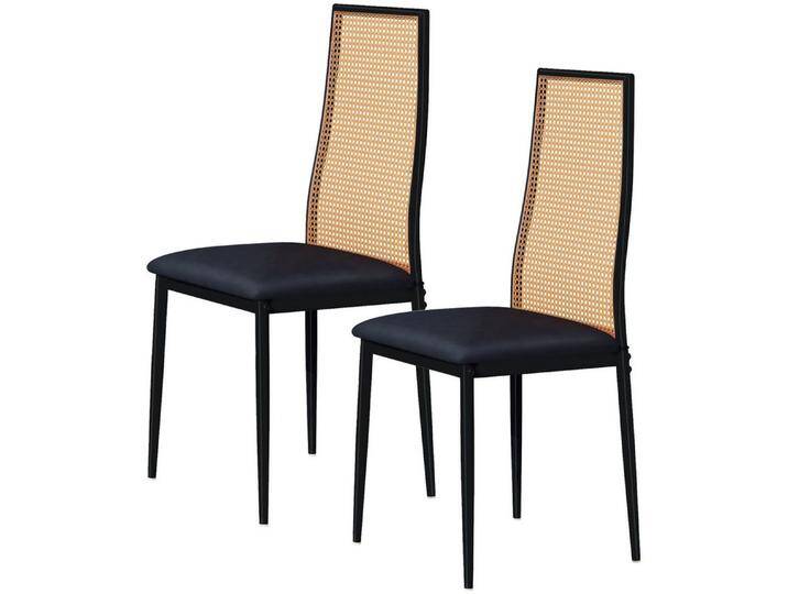 FUROKOY Esszimmerstuhl Rattanstuhl Stühle für das Esszimmer Skelettierte Rückenlehne 2er Set (2 St), 43x44x97.5 cm,Weiche Kissen,Atmungsaktiv,Metallrahmen,Schwarz, schwarz von OTTO