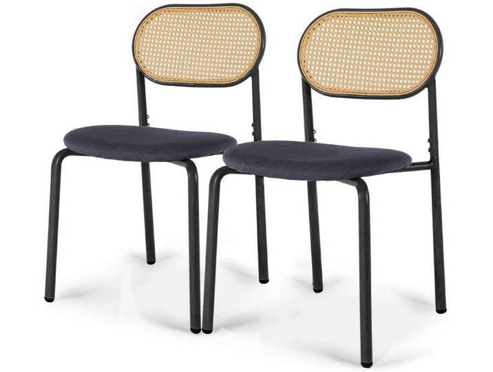 FUROKOY Esszimmerstuhl Rattanstuhl Stühle für das Esszimmer Skelettierte Rückenlehne 2er Set (2 St), Weiche Kissen,Metallrahmen,Verstellbare Beine,Schwarz von OTTO