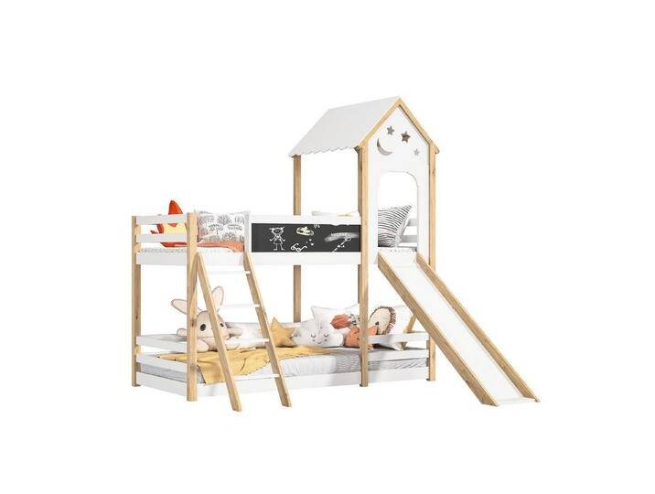 FUROKOY Etagenbett Kinderbett Hausbett 90x200 cm mit Tafel, Massivholzbett Hochbett Jugendbett mit Rutsche und Leiter FUROKOY Etagenbett Kinderbett Hausbett 90x200 cm mit Tafel, Massivholzbett Hochbett Jugendbett mit Rutsche und Leiter von OTTO