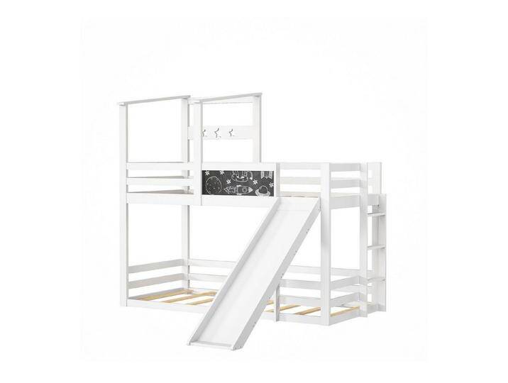 FUROKOY Kinderbett Massivholzbett 90x200 cm Holzbett Weiß mit Lattenrost, Hausbett Etagenbett Hochbett mit Tafel und Rutsche, weiß, Weiß 11 von OTTO