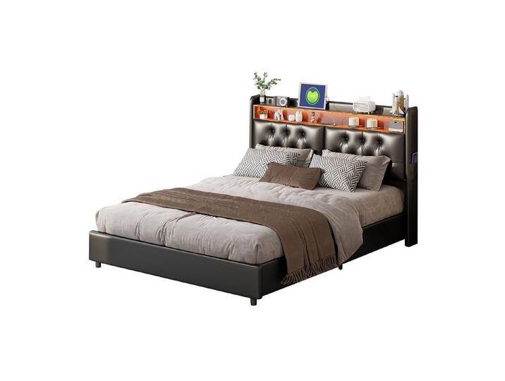 FUROKOY Polsterbett Doppelbett mit Beleuchtung und USB, hydraulisches Stauraumbett (Packung, 1-tlg), 160 x 200 cm, schwarz,PU-Material von OTTO