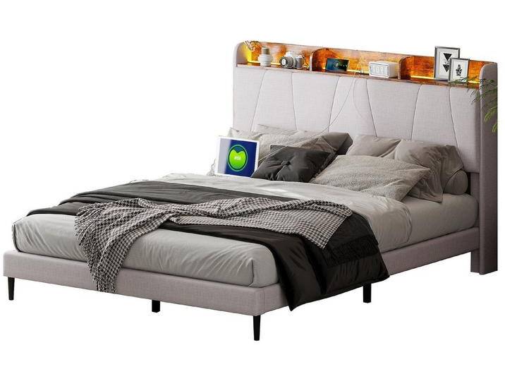 FUROKOY Polsterbett Doppelbett mit LED Licht und USB+TypeC Leinen, 160x200 cm,Gepolstert,Ferngesteuertes einstellbares Lichtband von OTTO
