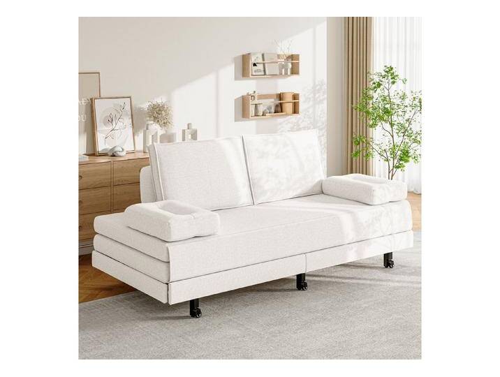 FUROKOY Schlafsofa Daybett Polsterbett Tagesbett, B: 200 cm, Liegefl. 140x200 cm Sofabett, mit ausziehbarem Gästebettfunktion,Polsterbett mit Rollen,Leinen,Weiß von OTTO