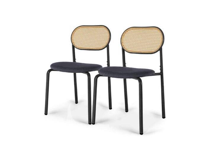 FUROKOY Stuhl Esszimmerstuhl Polsterstühle Küchenstühle mit Rattan-Rückenlehne (Set, 2 St), Kunstleder,2er Set,Metallbeine,Schwarze, schwarz, 2 St. von OTTO