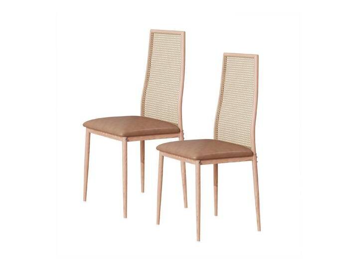 FUROKOY Stuhl Esszimmerstuhl Rattanstuhl Küchenstühle mit Rattan-Rückenlehne (Set, 2 St), Kunstleder,2er Set,Metallbeine,Beige, beige, Beige von OTTO