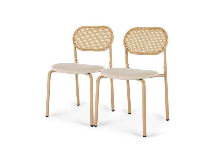 FUROKOY Stuhl Esszimmerstuhl Rattanstuhl Küchenstühle mit Rattan-Rückenlehne (Set, 2 St), Kunstleder,2er Set,Metallbeine,Holzfarbe, beige, Beige von OTTO