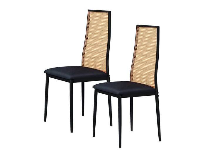 FUROKOY Stuhl Esszimmerstuhl Rattanstuhl Küchenstühle mit Rattan-Rückenlehne (Set, 2 St), Kunstleder,2er Set,Metallbeine,Schwarze, schwarz, Schwarze von OTTO