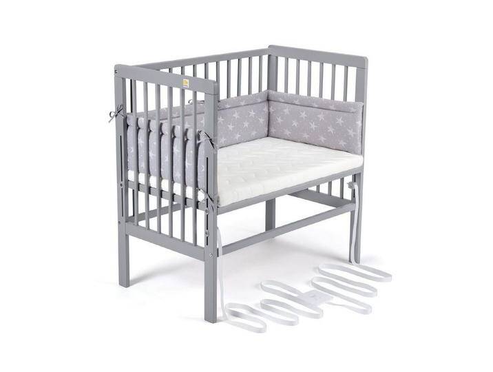 FabiMax Beistellbett Babybett Boxspring grau, 90 x 55 cm Liegefläche, aus Buchenholz, Stufenlos höhenverstellbar 40-73 cm, Holz-Lattenrost, grau von OTTO