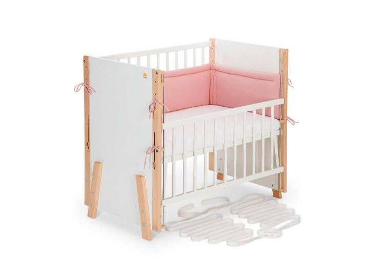FabiMax Beistellbett Boxspring Vario Weiß / Natur, Stufenlose Höhenverstellung von 52 bis 83 cm, mit 2 in 1 Seitengitter, rosa, Musselin-Nestchen von OTTO
