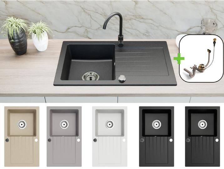 Faizee Möbel Granitspüle Faizee Home, Granitspüle 75×43,5 cm – Küchenspüle mit goldenem Siphon, Rechteck, 75/16.5 cm, Beidseitig montierbar, kratzfest, hitzebeständig bis 280 °C, pflegeleicht, mit goldenem Siphon, (Spüle mit Siphon, Granitspüle 75×43,5, Siphon Gold, Montageset, OVP), Granitspüle 75×43,5, kratzfest, pflegeleicht, Siphon Gold Faizee Möbel Granitspüle Faizee Home, Granitspüle 75×43,5 cm – Küchenspüle mit goldenem Siphon, Rechteck, 75/16.5 cm, Beidseitig montierbar, kratzfest, hitzebeständig bis 280 °C, pflegeleicht, mit goldenem Siphon, (Spüle mit Siphon, Granitspüle 75×43,5, Siphon Gold, Montageset, OVP), Granitspüle 75×43,5, kratzfest, pflegeleicht, Siphon Gold von OTTO