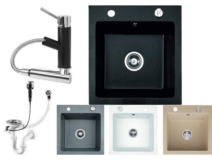 Faizee Möbel Granitspüle Granitspüle 48x50 mit Armatur Cado Küchenspüle Granit inkl.Siphon Set, schwarz, Schwarz von OTTO