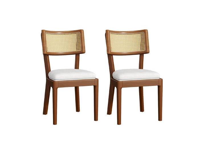 Fanttik Esszimmerstuhl Esszimmerstühle aus Massivholz mit Rattan-Rückenlehnen, (moderner Stil, Samtkissen, bequem und atmungsaktiv, 2 St), geeignet für Esszimmer, Wohnzimmer, Cafés, braun von OTTO