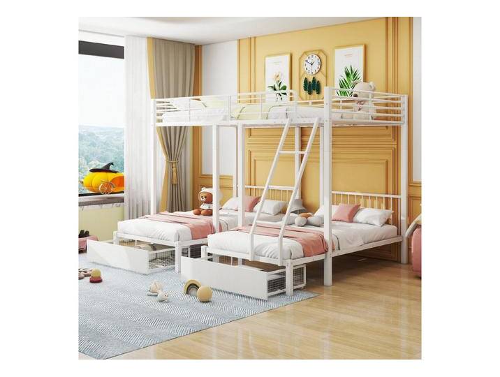 Fanttik Etagenbett Doppelstockbett,Dreifaches Etagenbett mit Schubladen, (umwandelbar in 140 x 200 Doppelbett und zwei 90 x 200 Einzelbetten), Metallbettrahmen, für eine Familie mit mehr als einer Person von OTTO