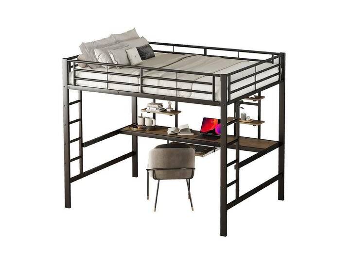 Fanttik Hochbett Bettgestell Metallbett,140*200cm,mit Schreibtisch und 2 Bücherregalen (Eisenbett, Hochbett für Kinder, Jugendliche und Erwachsene) Geeignet für Studentenwohnheime, Wohnungen und Kinderzimmer von OTTO