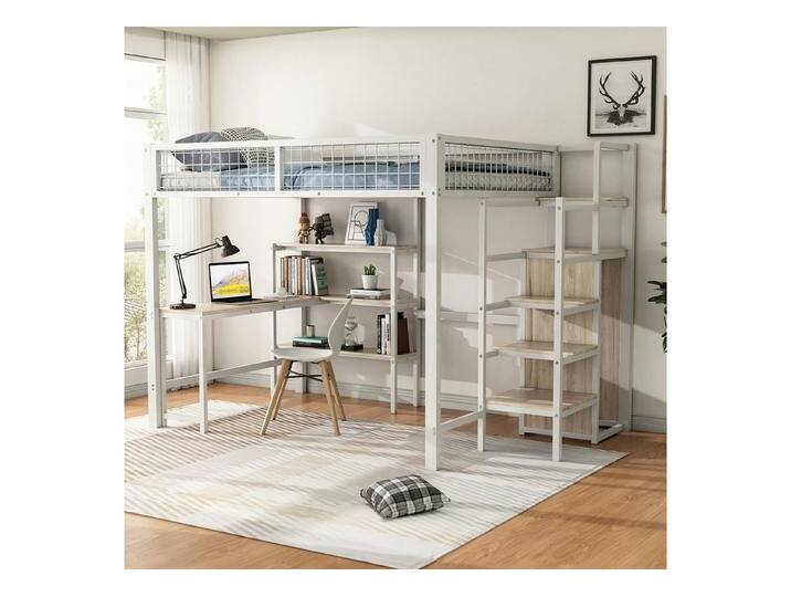 Fanttik Hochbett Stauraumbett Kinderbett 90x200cm 140x200cm mit Stauraumtreppe,Ablageregal,Schreibtisch, weiß, Weiß Fanttik Hochbett Stauraumbett Kinderbett 90x200cm 140x200cm mit Stauraumtreppe,Ablageregal,Schreibtisch, weiß, Weiß von OTTO