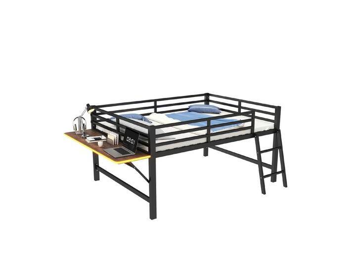 Fanttik Jugendbett Metallbett Flachbetten, Tisch, Leiter Geländer Tisch mit LED-Lichtband (2 set, Bett), Hausbett, schwarz, Schwarz von OTTO