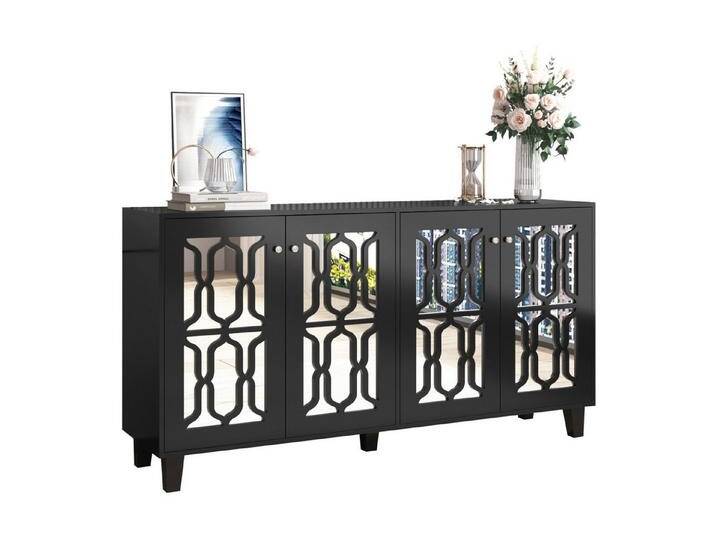 Fanttik Sideboard Modernes Sideboard,verspiegelte Anrichte mit kühlen Kristallgriffen, (Vier Türen, mit beweglichem Laminat,160 x 40 x 84cm), für Wohn- und Esszimmer von OTTO