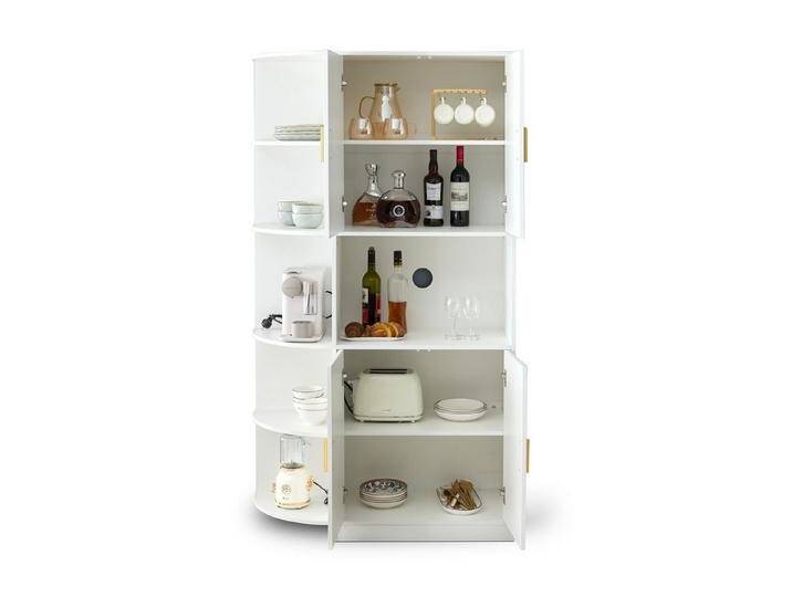 Fanttik Vitrine 180cm Standvitrine, Glasvitrine, Sammlervitrine, mit Goldgriffen Ess-Sideboard mit flexiblen Eckablagen (links oder rechts montierbar) von OTTO