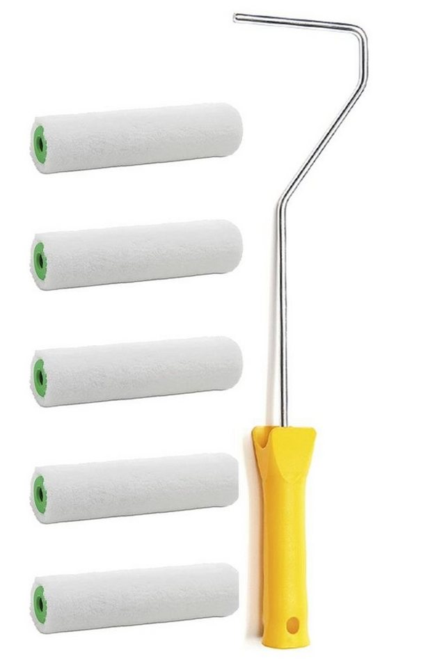 varivendo Lackroller 5er Set Ersatzwalze Magic Samt 10 cm + Farbrollenbügel (Set, 6-St., Mikrofaserwalzen und Farbrollenbügel), Malerwalze Farbroller Farbwalze Farbroller Streichrolle Malerrolle von varivendo