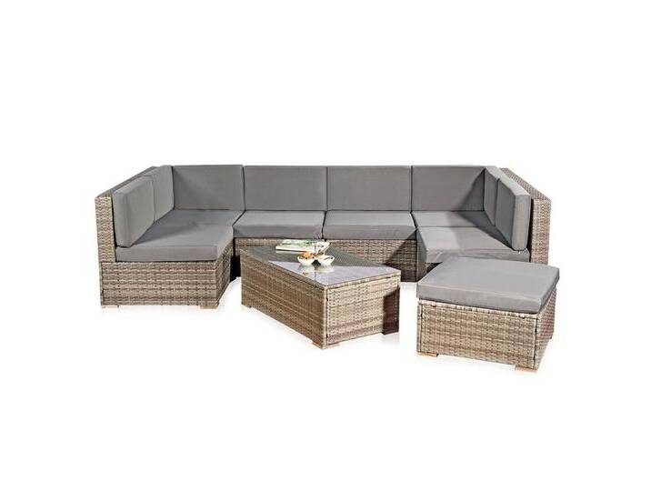 Feel2Home Garten-Essgruppe Gartensitzgruppe Terrassenmöbel Polyrattan Lounge versch. Farben, (8-tlg., 1x Mehrteiliger Sofa 1x Ottomane 1x Tisch), Kissen inkl. Reißverschluss, daher abnehm- und waschbar von OTTO