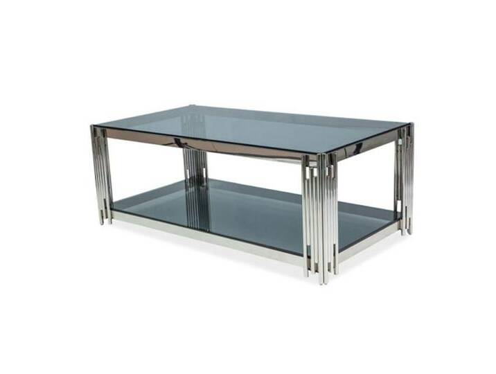 Feldmann-Wohnen Couchtisch Fossil A (mit Glasplatte, 1-St., moderne Optik, mit Glasplatte), 120x60x40cm Chrom Rauchglas, grau von OTTO