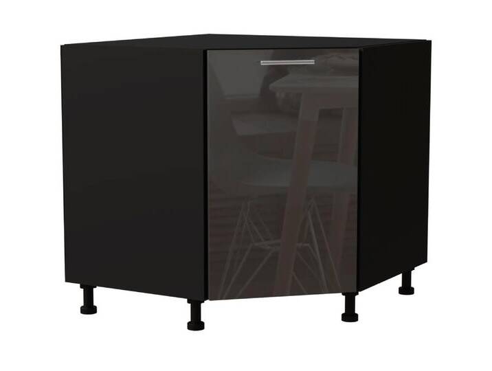 Feldmann-Wohnen Eckschrank Essen (D12R/90, 1 Tür, 1-St., moderne Optik, Acrylfronten mit Glaseffekt) 84x84cm Graphit Hochglanz, Schwarz Matt / mit Topfkarussell von OTTO